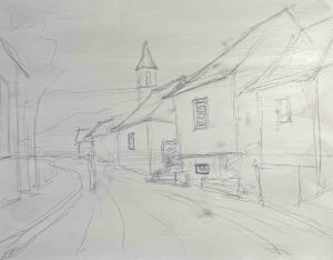 23. lecke: Utcakép előrajzolása szabadkézzel (Falusi Utcaképek Festése)